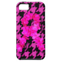 Pink/Black Houndstooth With Flower Ribbon iPhone 5 Case