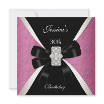 Pink Black  Invitation White 30th Birthday