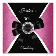 Pink Black  Invitation White 30th Birthday 2