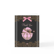 Pink Black Lace Baby Shower Thank You Cards