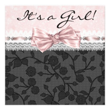 Pink Black Lace Pink Black Baby Girl Shower Custom Invites