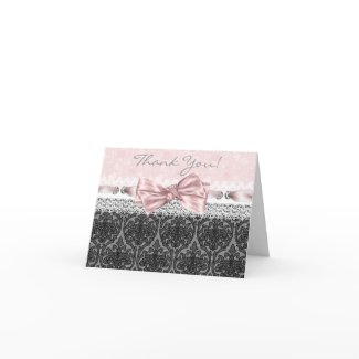 Pink Black Lace Pink Black Thank You Cards card