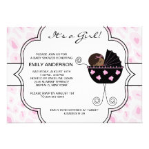 Pink Black Leopard  Baby Girl Shower Invitations