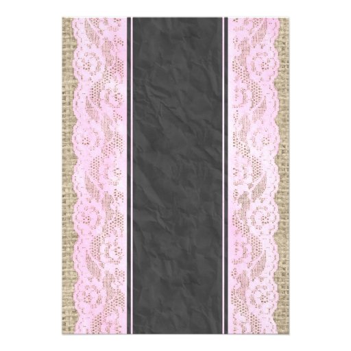 Pink Black Linen Burlap Lace Bridal Shower Invites