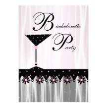 Pink Black Martini Bachelorette Party Invitations