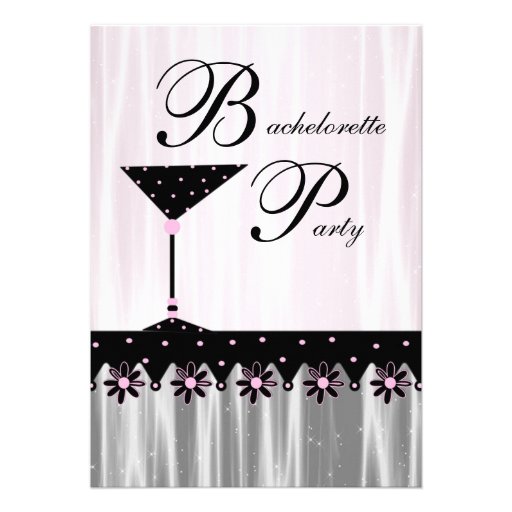Pink Black Martini Bachelorette Party Invitations