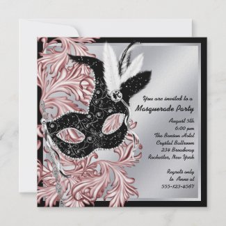 Pink Black Mask Pink Black Masquerade Party invitation
