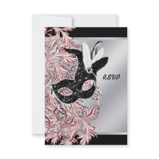 Pink Black Mask Pink Black Masquerade Party RSVP invitation
