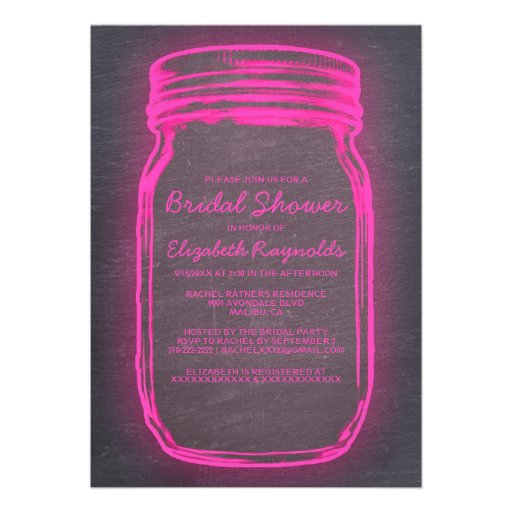 Pink & Black Mason Jar Bridal Shower Invitations