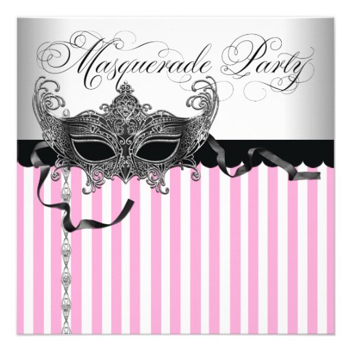 Pink Black Masquerade Party Invitations