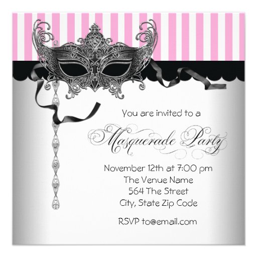 Pink Black Masquerade Party Invitations