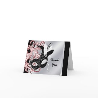 Pink Black Masquerade Party Thank You Cards card