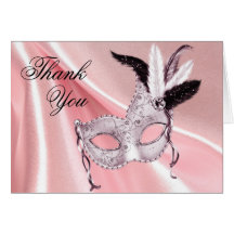 Pink Black Masquerade Party Thank You Cards