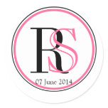Pink Black Modern Monogram Wedding Favour Label Stickers