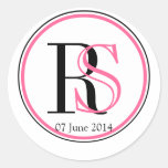 Pink Black Modern Monogram Wedding Favour Label Stickers