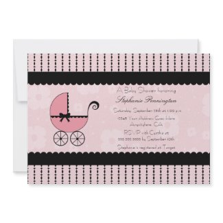 Pink black modern stoller baby shower invitation invitation