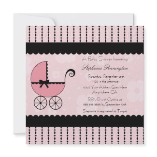 Pink black modern stoller baby shower invitation invitation