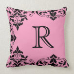 Pink & Black Monogram Damask Pillow