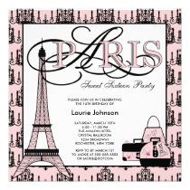 Pink Black Paris Birthday Party invitations