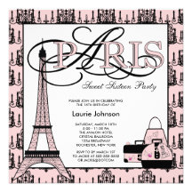 Pink Black Paris Birthday Party Personalized Invitation