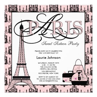 Pink Black Paris Birthday Party Personalized Invitation