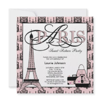 Pink Black Paris Chandelier Sweet 16 Party Personalized Invitation