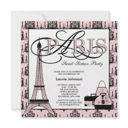 Pink Black Paris Chandelier Sweet 16 Party invitation