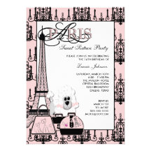 Pink Black Paris Chandelier Sweet 16 Party Invitations