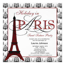 Pink Black Paris Chandelier Sweet Sixteen Party Custom Announcement