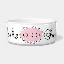 Pink Black Paris Eiffel Tower Name Dog Pet Bowl