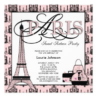 Pink Black Paris Sweet 16 Birthday Party Personalized Invitation