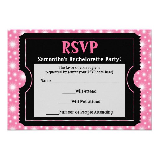 Pink/ Black Party Ticket RSVP Reply Card