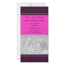 Pink black pattern party photo greeting card