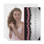 Pink Black Photo Quinceanera Custom Invitation