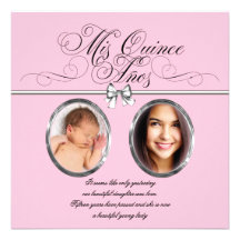 Pink Black Photo Quinceanera Invitations