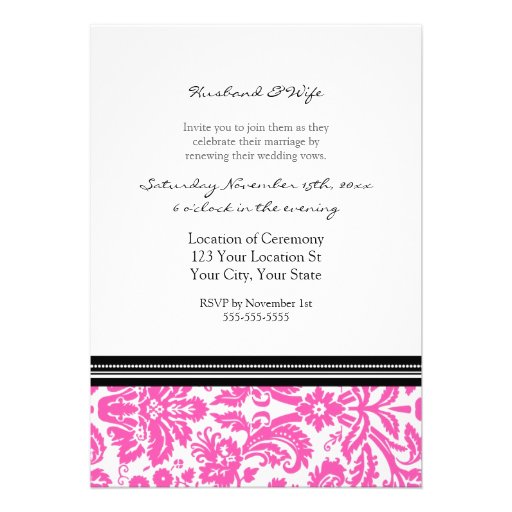 Pink Black Photo Wedding Vow Renewal Invitation