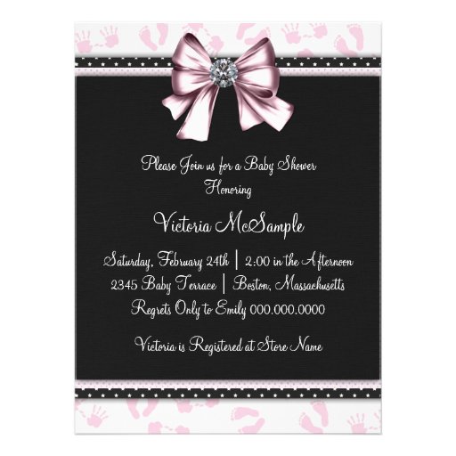 Pink Black Pink Footprints Baby Shower Custom Invites