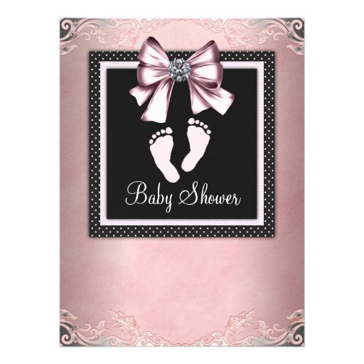 Pink Black Pink Footprints Baby Shower Invite