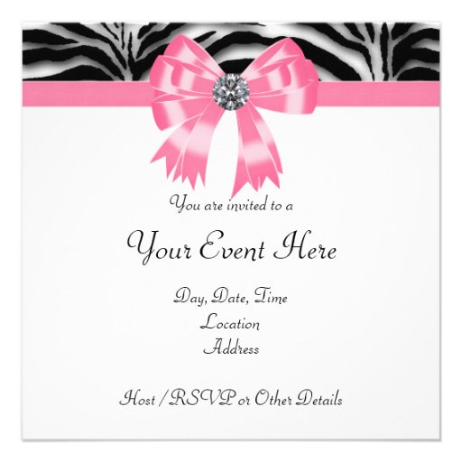 Pink Black Pink Zebra Party Invitation Template