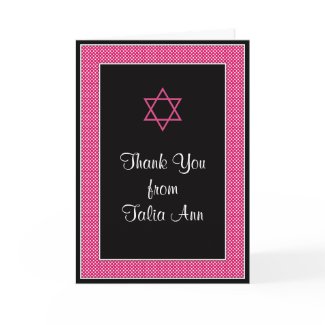 Pink & Black Polka Dot Bat Mitzvah Thank You Card card