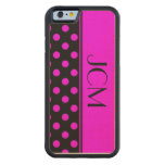 Pink/Black Polka Dot Monogram Carved® Maple iPhone 6 Bumper