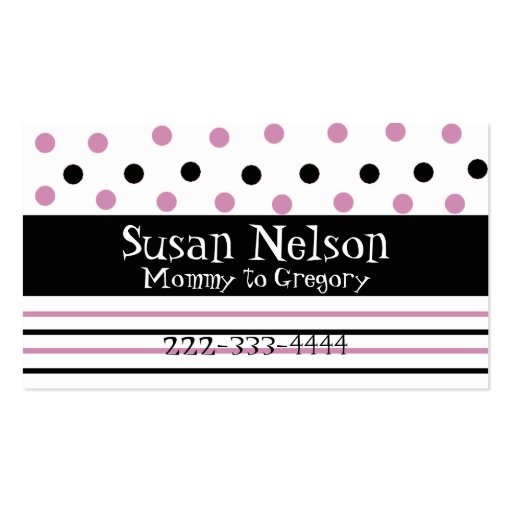 Pink & Black Polka Dots and Stripes Mommy Card Business Card Template