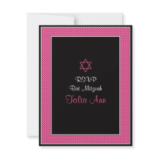Pink & Black Polka Dots Bat Mitzvah Response Card invitation