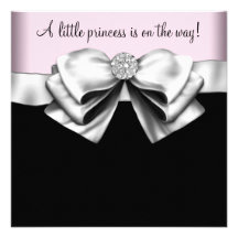 Pink Black Princess Baby Girl Shower Personalized Announcement