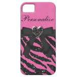Pink & Black Printed Zebra Glitter & Bow iPhone 5 Case