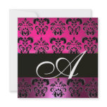 PINK,BLACK,PURPLE DAMASK MONOGRAM ,white, fuchsia Personalized Announcements