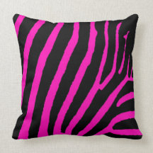 Pink black razberry zebra stripe throw pillow