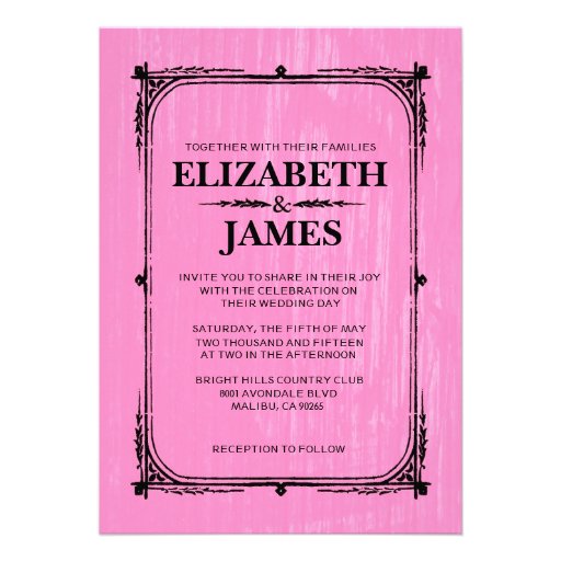 Pink & Black Rustic Barn Wood Wedding Invitations