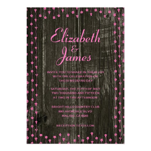 Pink & Black Rustic Barn Wood Wedding Invitations
