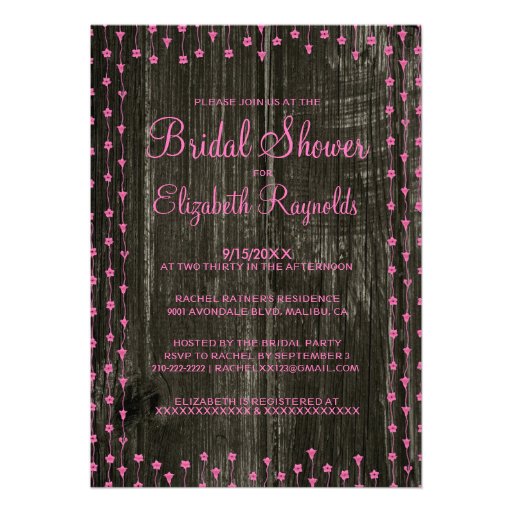 Pink Black Rustic Country Bridal Shower Invitation